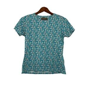 Jim Thompson Women's Medium Elephant Print Pima Cotton Tshirt Tee Blue